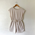 Womens Cream Throw & Go Shortsie Dupe Knit Muscle Sleeve Top Romper | S