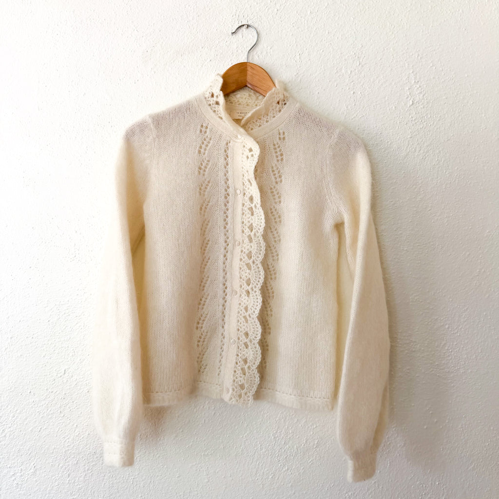 Sézane Angie Mohair Merino Wool Button Down Cardigan in Ecru | XXS