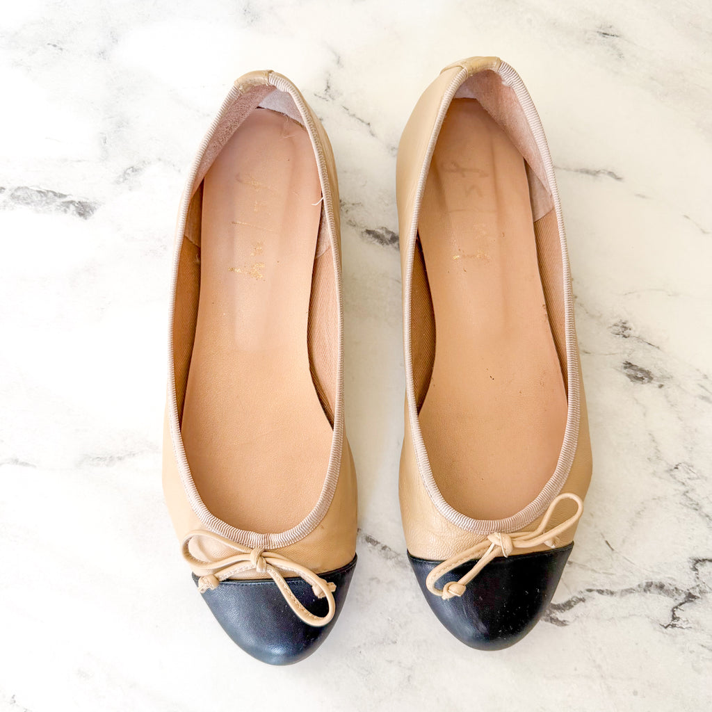 French Sole New York FS/NY Index Ballet Leather Tan &amp; Black Ballet Flats | 8