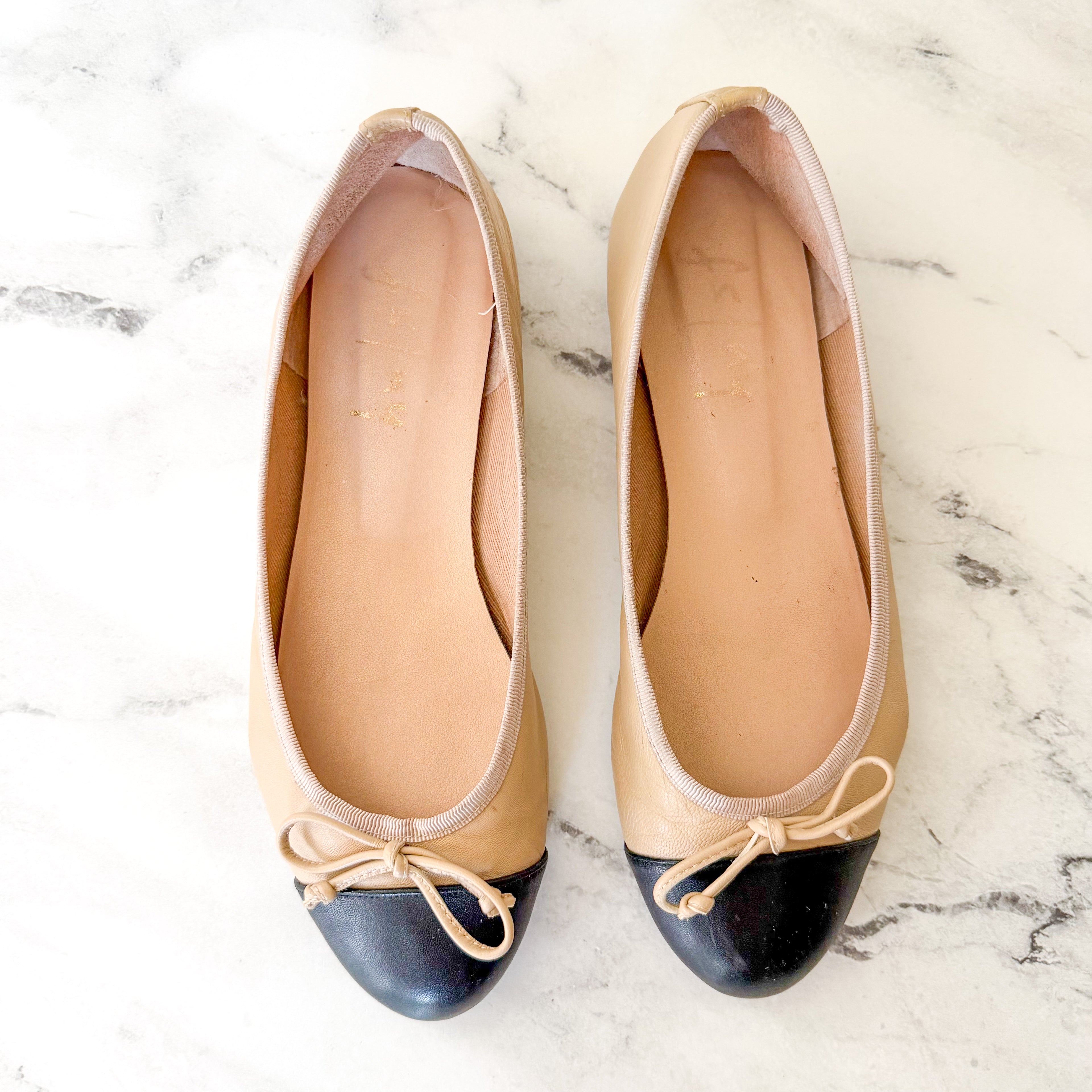 French Sole New York FS/NY Index Ballet Leather Tan &amp; Black Ballet Flats | 8