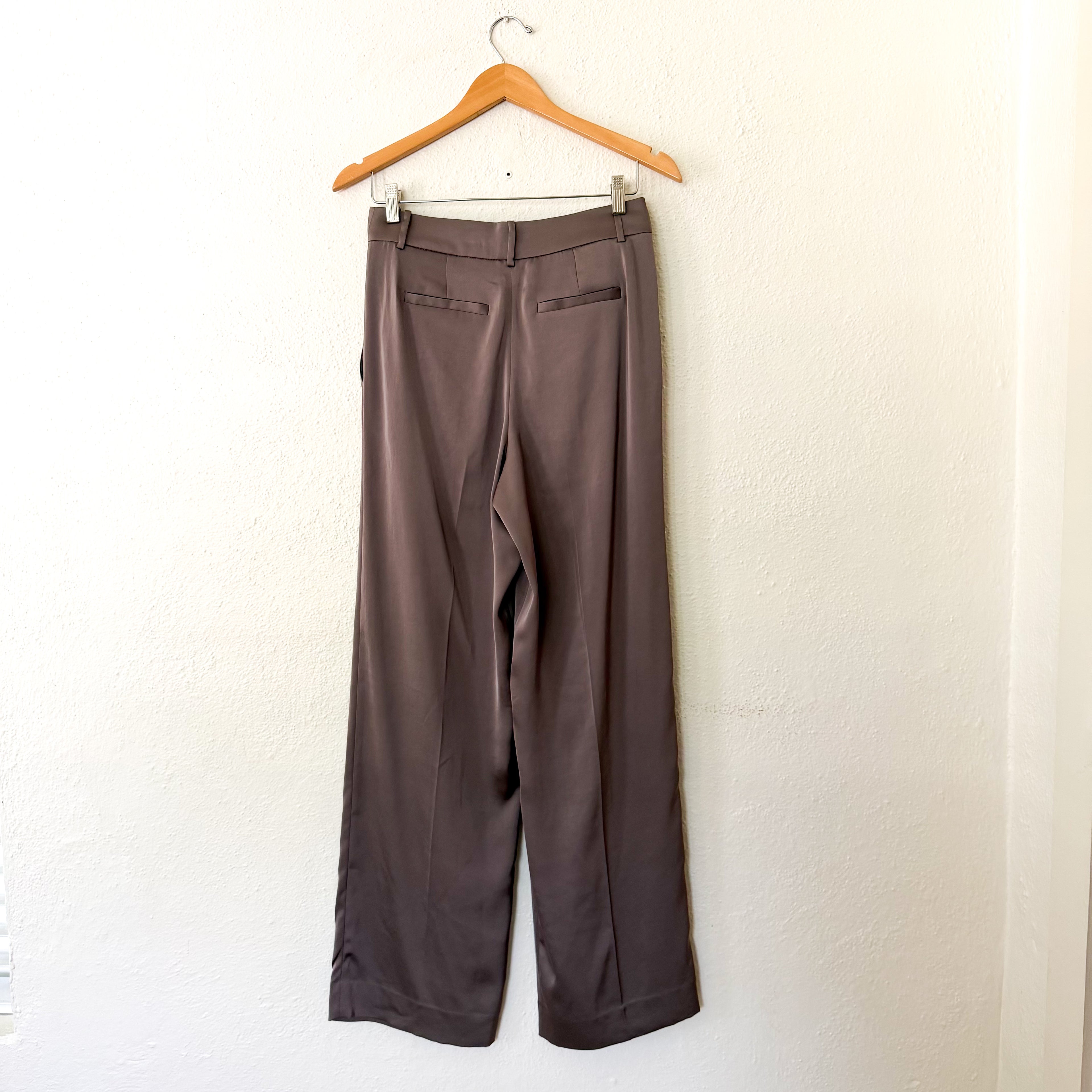 MICHAEL Michael Kors Drapey Satin Wide Leg Pants in Chestnut, sz 0