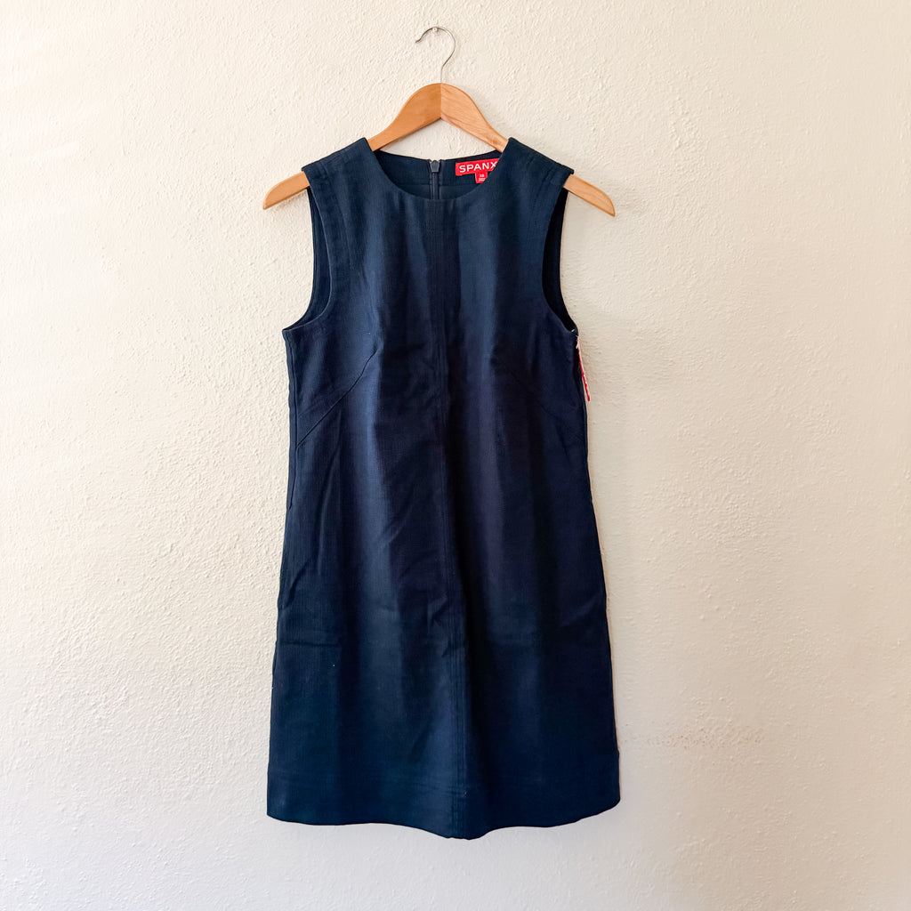 Spanx EasyBreezy A-Line Linen Blend Mini Dress in Timeless Navy | XS