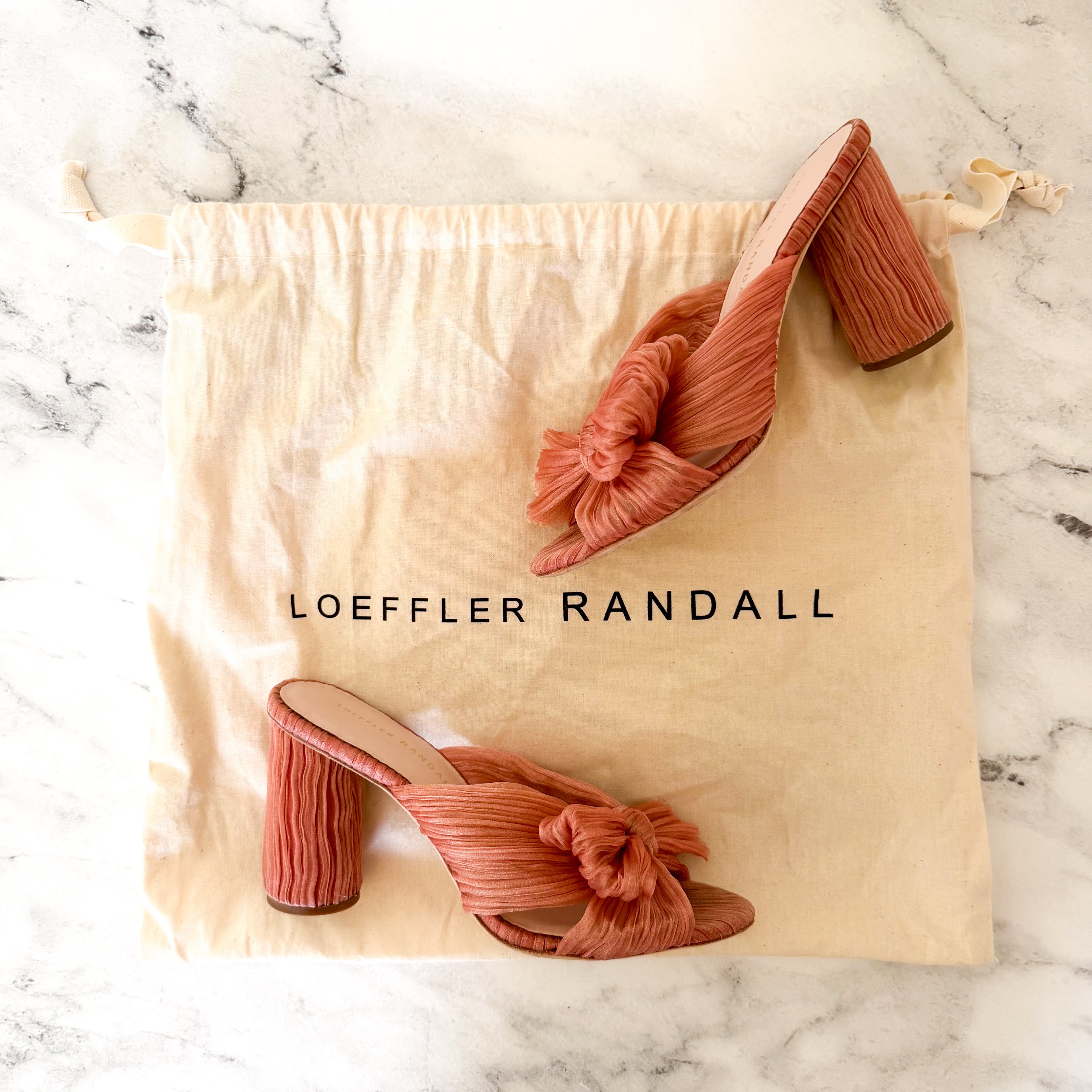 Loeffler Randall Pink Penny Pleated Organza Bow Block Heels | 6.5
