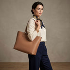 Quince Italian Leather Triple Compartment Shopper Tote in Cappuccino