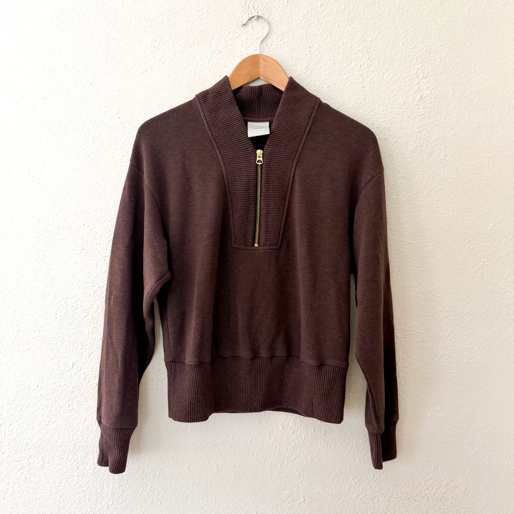 Varley Double Soft Sally Half-Zip Pullover Sweatshirt in Coffee Bean Marl | XS
