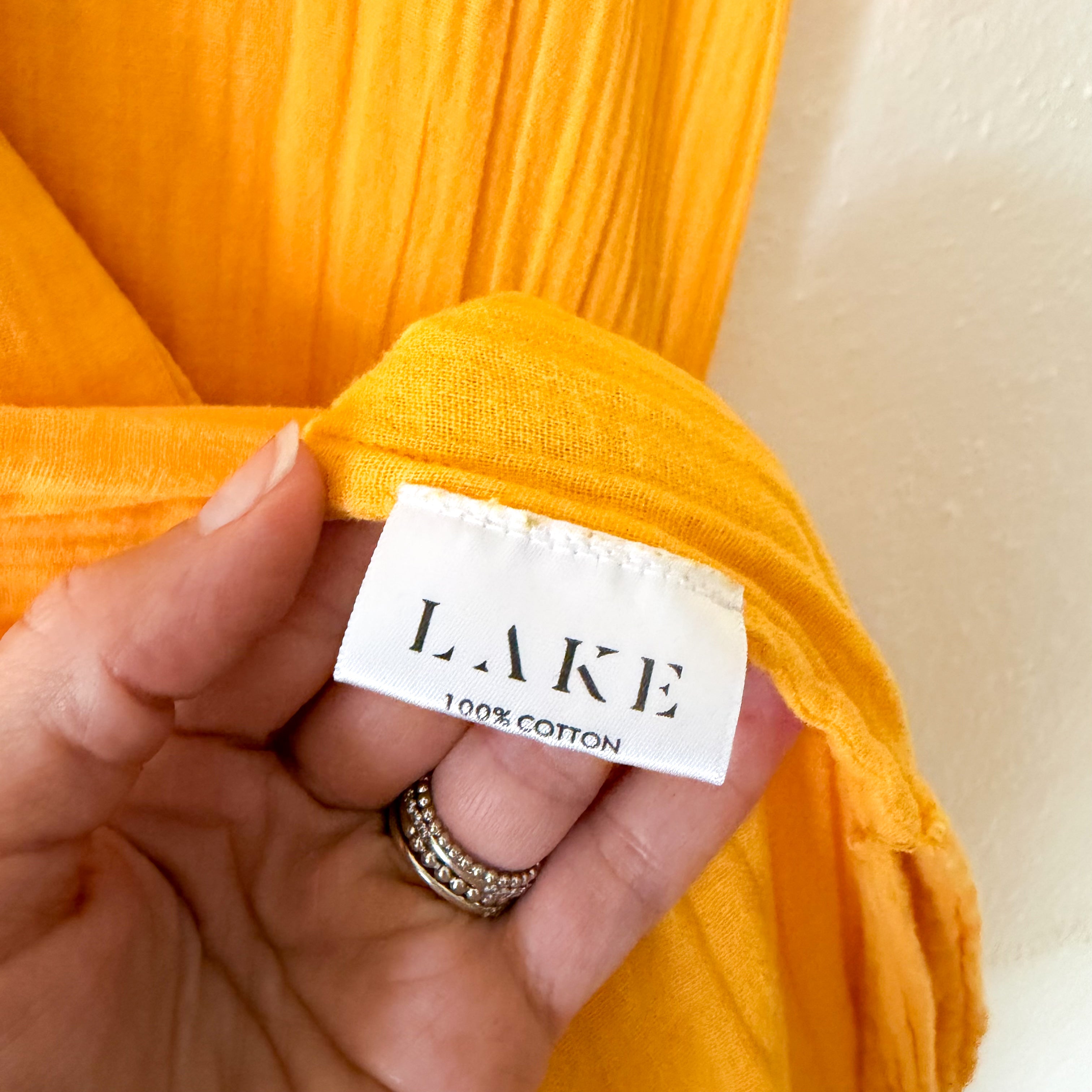 LAKE Golden Yellow 100% Cotton Gauze Caftan Midi Dress | XS