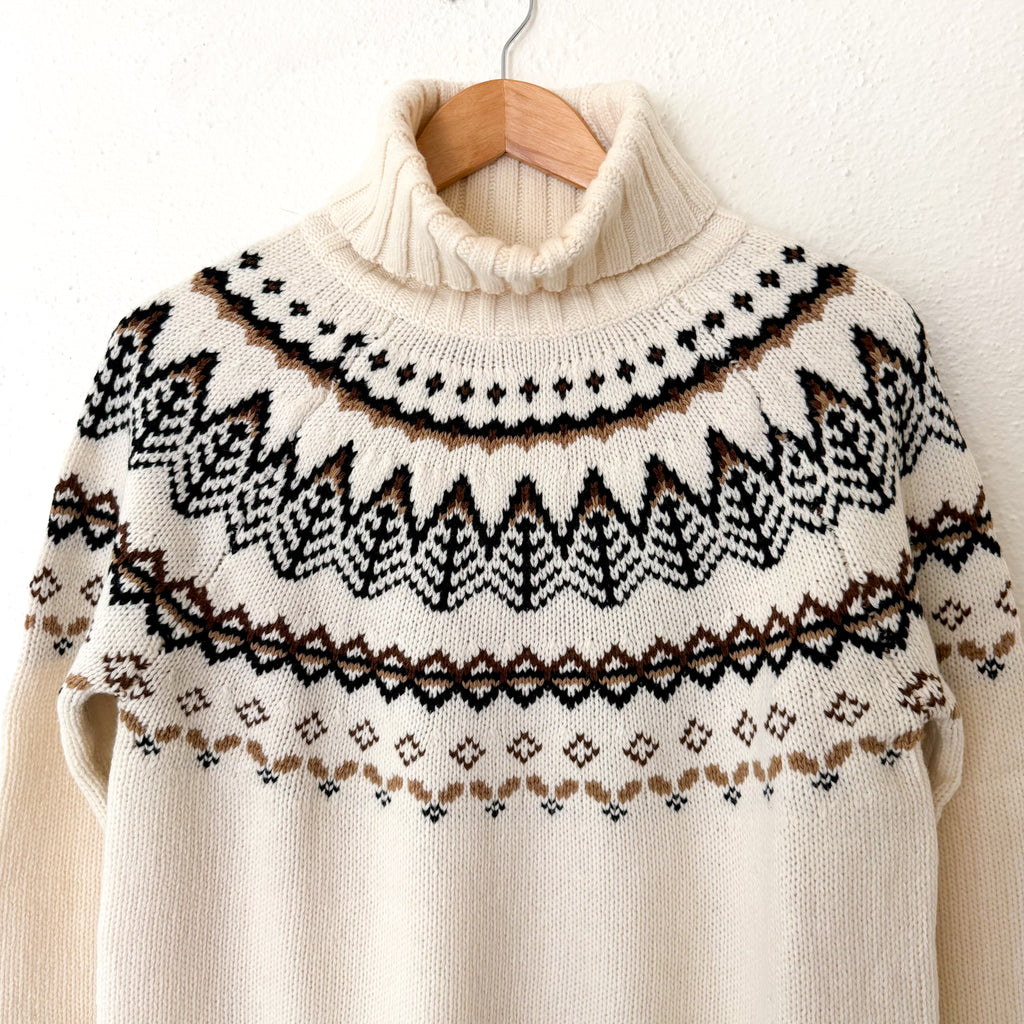 Barbour Mersea Fair Isle Wool Blend Knit Turtleneck Sweater in Aran Cream | 4