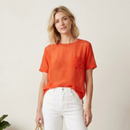 Vince 100% Silk Fire Orange Sheer Pocket Tee |  M