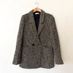 Anine Bing Diana Fishbone Wool Blend Blazer Jacket in Black | XS
