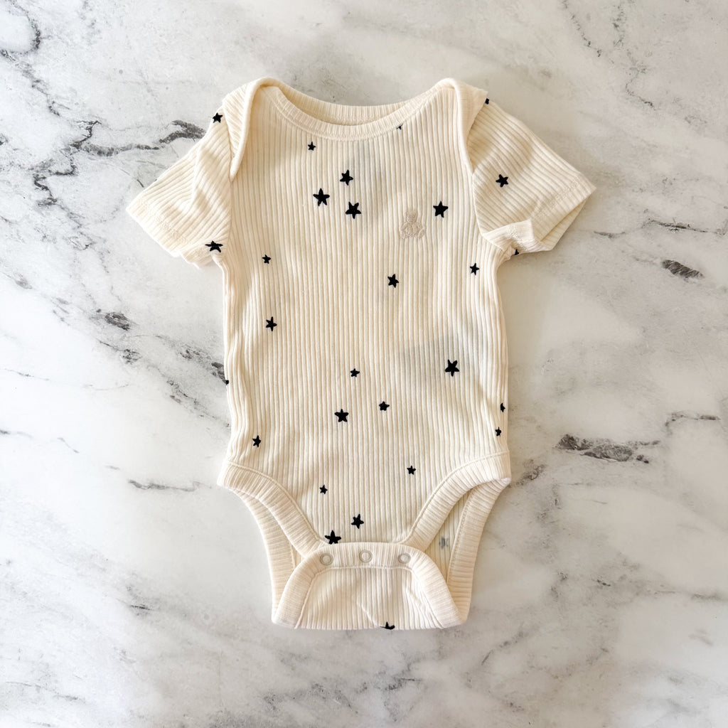 Baby Gap First Favorites Blue Cream Black Textured Short Sleeve Bodysuits Bundle x4 | sz 0-3m