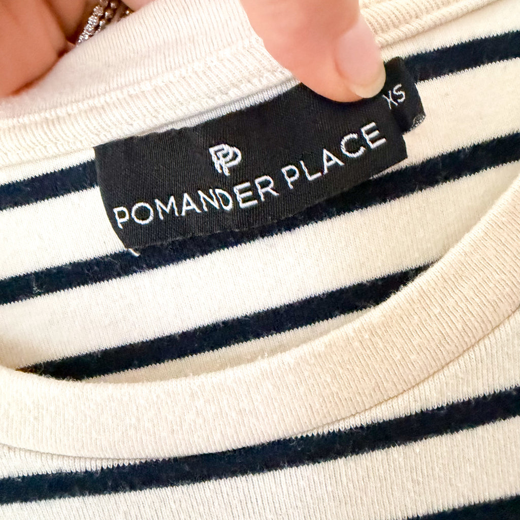 Pomander Place Navy Stripe Gio 3/4 Sleeve Jersey Maxi Dress | XS