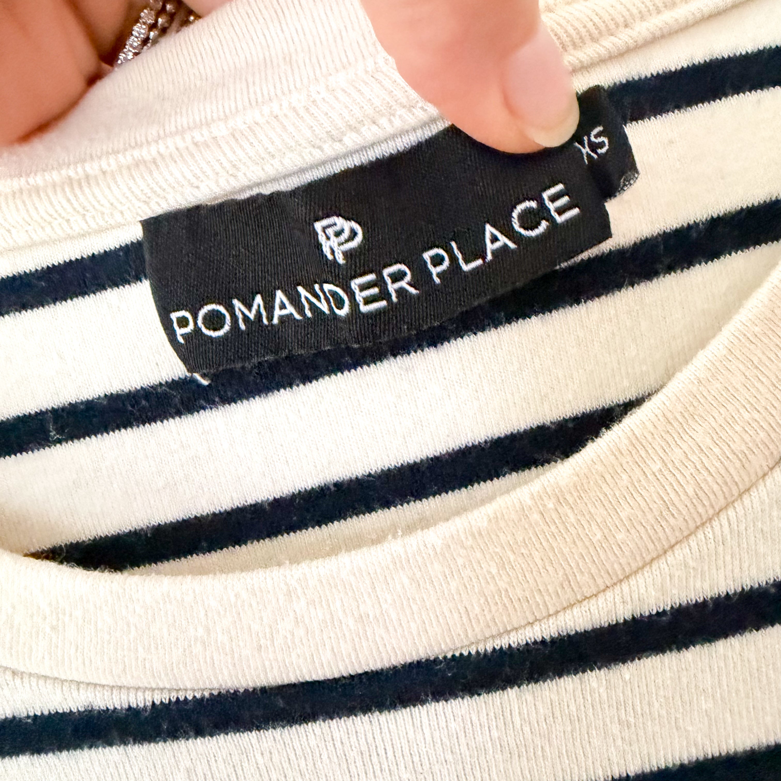 Pomander Place Navy Stripe Gio 3/4 Sleeve Jersey Maxi Dress | XS