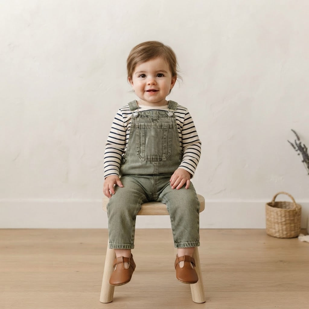 Zara Dusty Sage Green Cotton Overalls | 9-12m