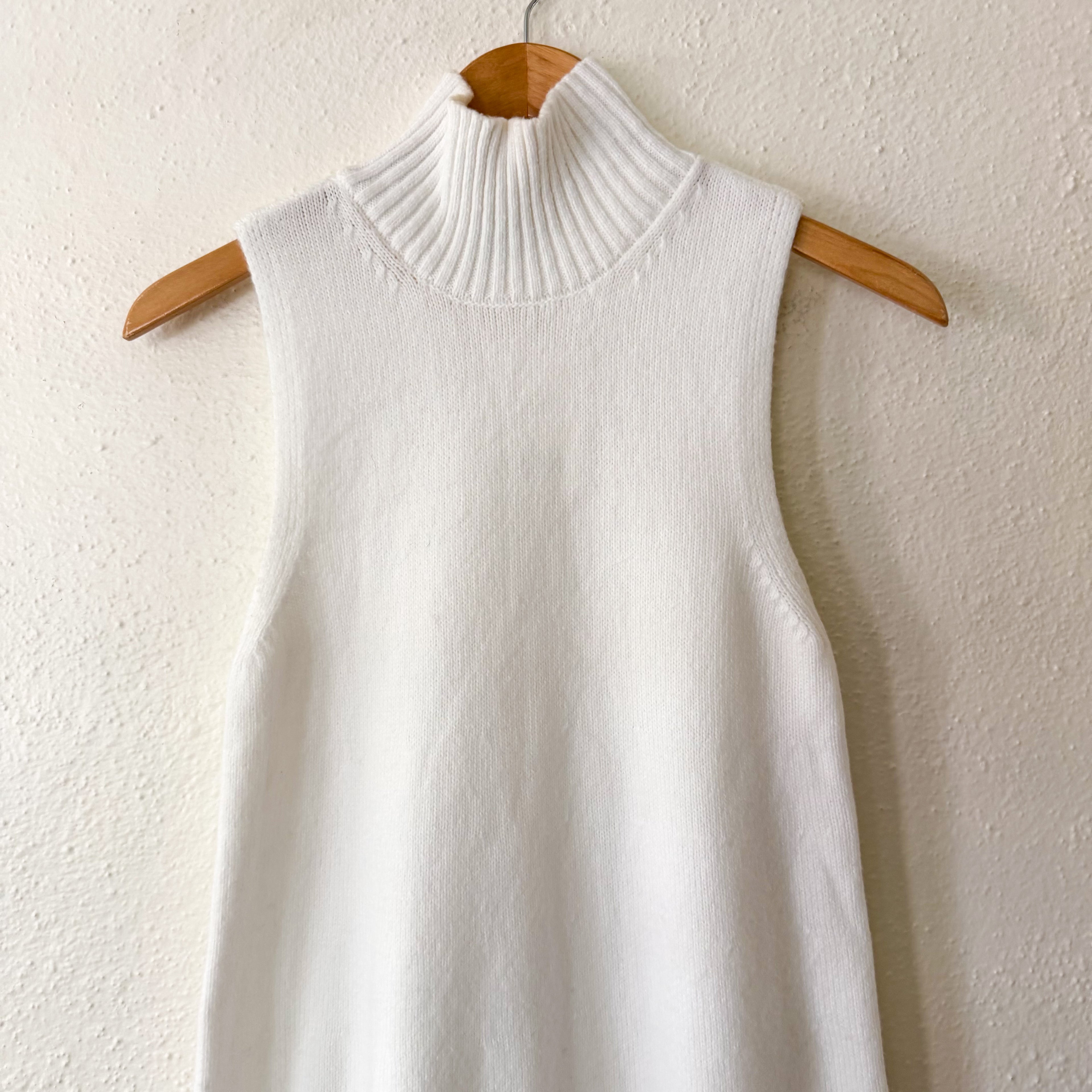 Free Assembly Ribbed Turtleneck Sleeveless Sweater Dress in Cream | XS