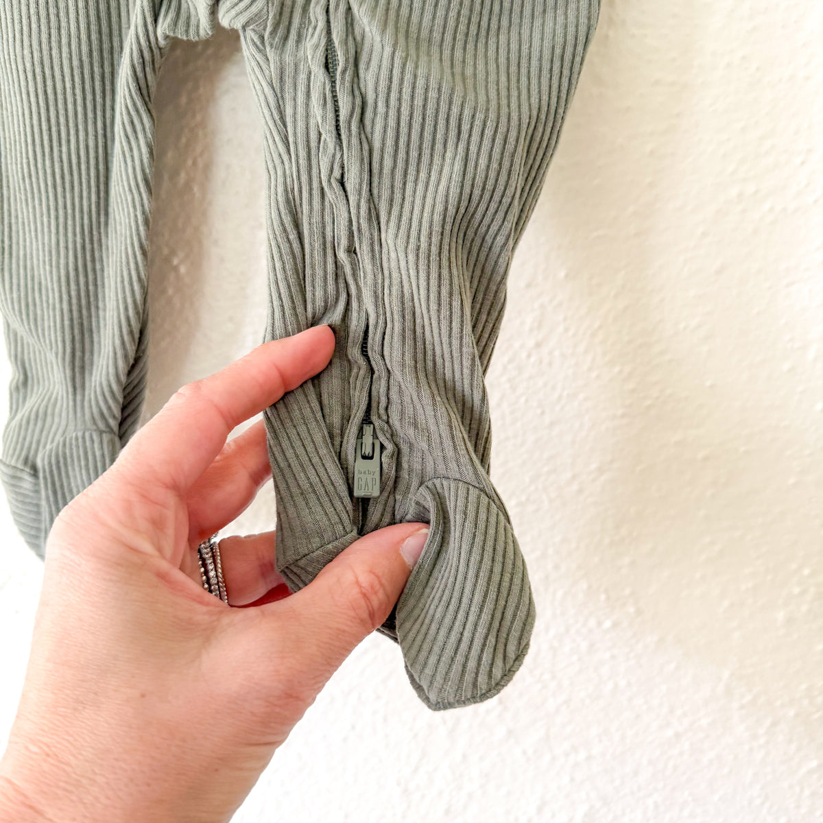 Baby Gap Olive Green Textured 2-Way Zipper Footed Sleeper | 0-3m