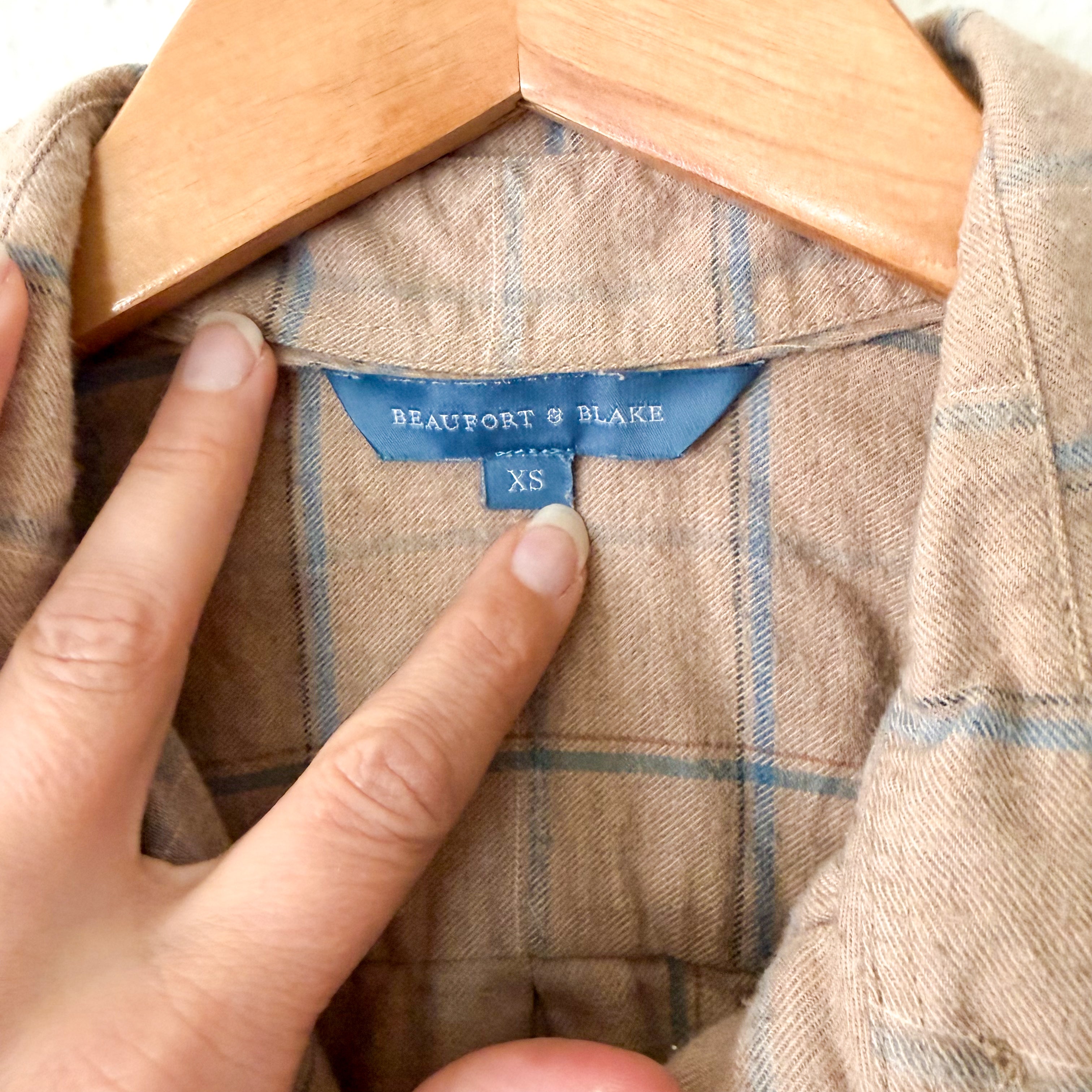 Beaufort & Blake Moreland Cashmere Blend Flannel Button Down Shirt in Tan Plaid | XS