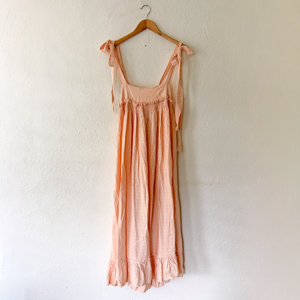 Free People Empire Waist Linen Blend Dress in Peach | XS