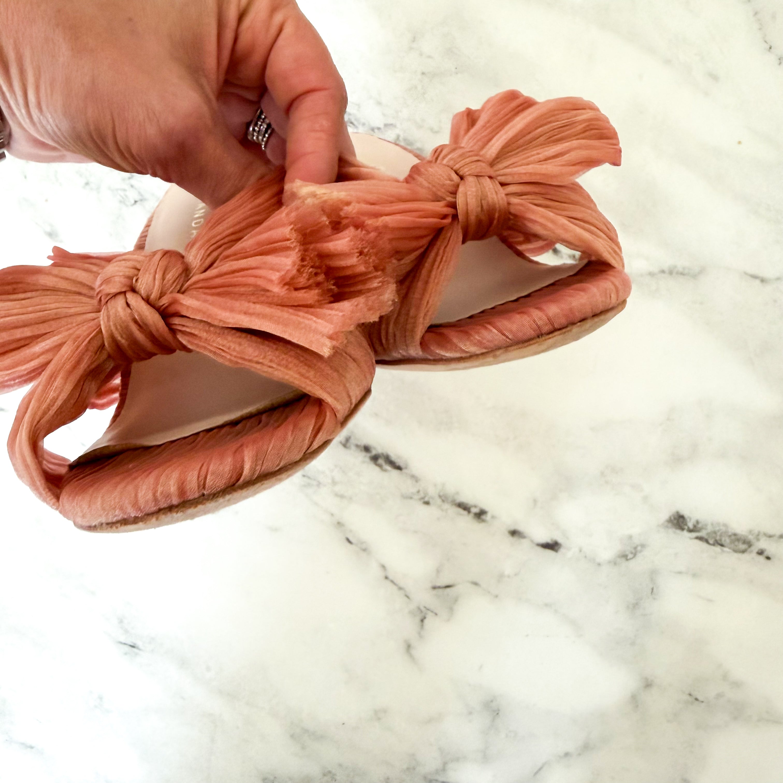Loeffler Randall Pink Penny Pleated Organza Bow Block Heels | 6.5