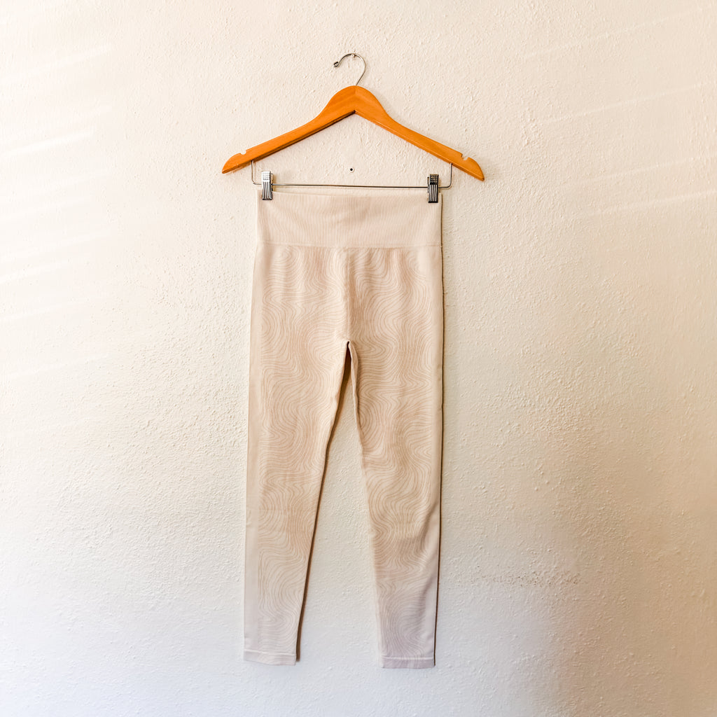 Zella White Beige Cream Wavy Design Seamless Leggings | S