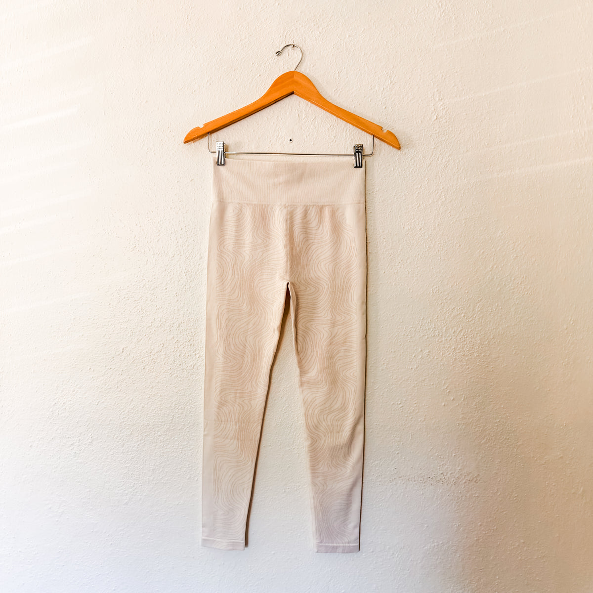 Zella White Beige Cream Wavy Design Seamless Leggings | S
