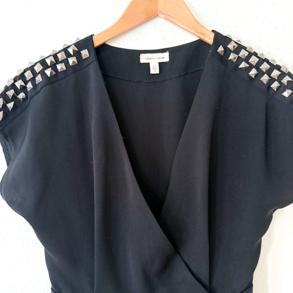 Silence & Noise Black Studded Short Sleeve Romper | S
