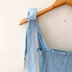 Caslon Smocked Tie Strap Cotton Gauze Midi Sundress in Baby Blue | XS