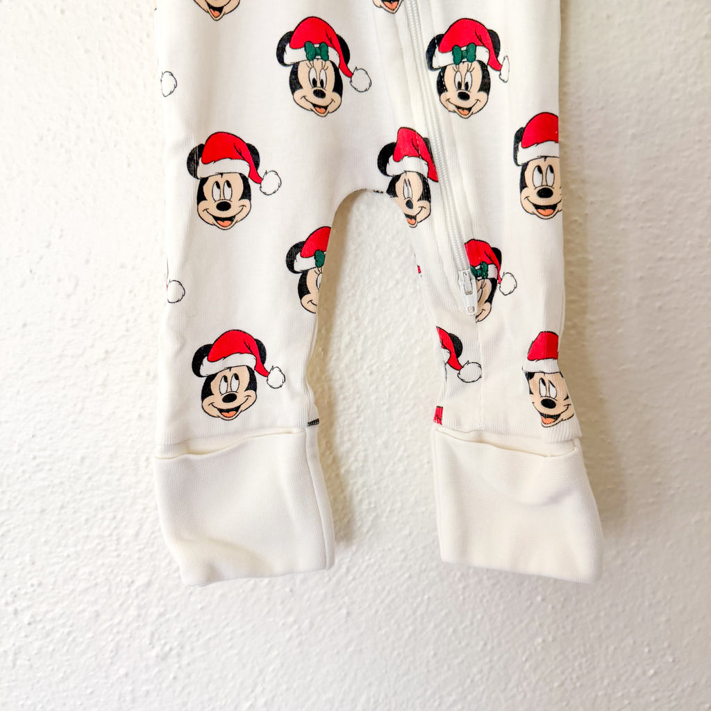 Monica & Andy x Disney Organic Christmas Mickey Mouse Fold-Over Foot 2-Way Zipper Sleeper | 3-6m