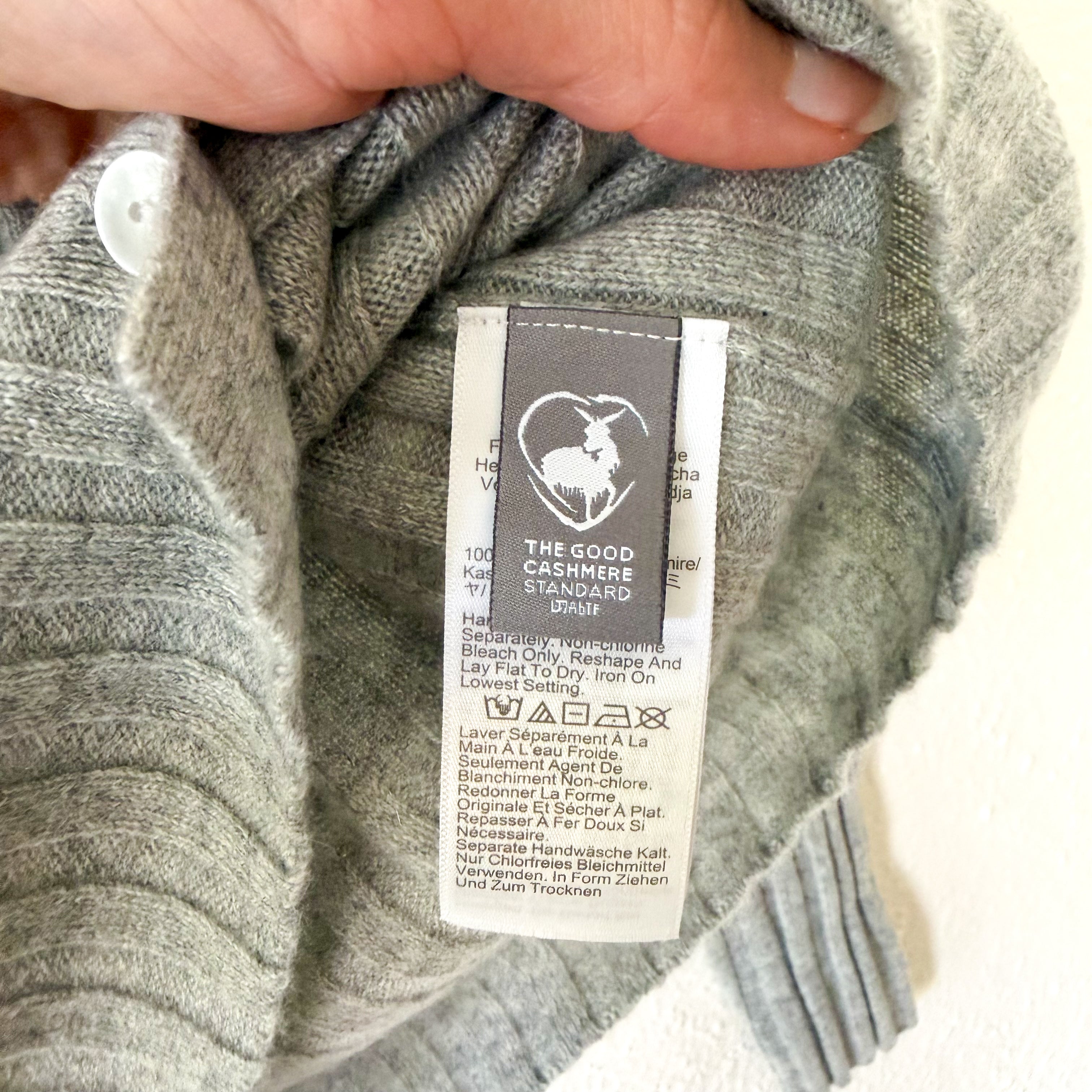 J.Crew 100% Cashmere Wide-Ribbed Grey Cashmere Cardigan Sweater | XS