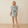 Retrofete Lema Denim Long Sleeve Belted Dress in Stone Bleach | XS