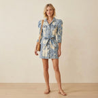 Retrofete Lema Denim Long Sleeve Belted Dress in Stone Bleach | XS