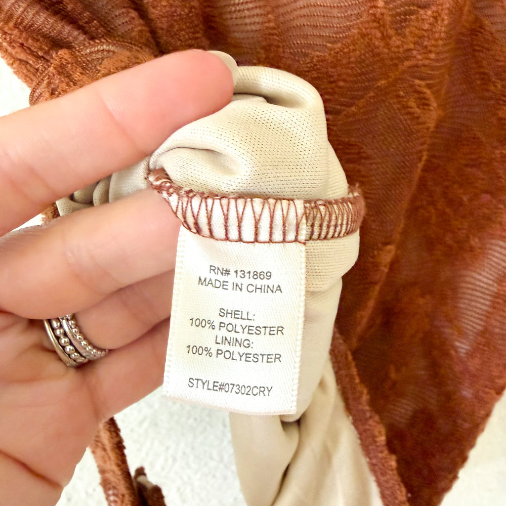 Evolutionary Rust Brown Floral Lace Long Sleeve Bodysuit | XS