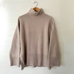 H&M Oversized Mock Neck Side Slit Turtleneck Sweater in Beige | S