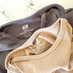 H&M Basics Organic Cotton Solid Charcol + Tan Long Sleeve Bodysuit Bundle | 6-9m