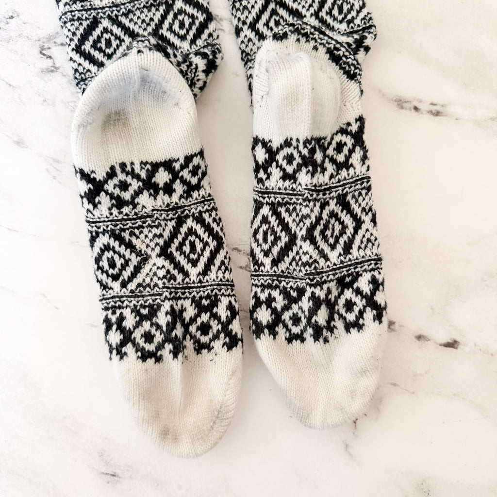 Unbranded Black White Fair Isle Cozy Crew Socks | OS