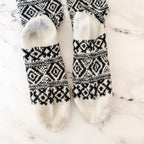 Unbranded Black White Fair Isle Cozy Crew Socks | OS