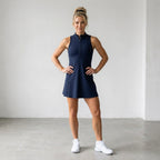 Zella Studio Light Court Half-Zip Tennis Dress + Shorts in Navy Blue | Small