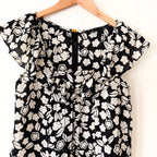 Leifsdottier 100% Silk Black Floral Short Sleeve Blouse | 6