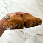 Dolce Vita Alanis Flat Studded Mule Clog in Chestnut Suede | sz 37/6.5