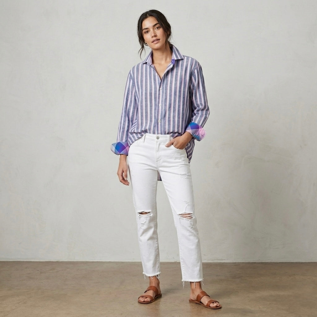 Taylorbyrd 100% Cotton Oversized Purple Striped Button Down Shirt | S