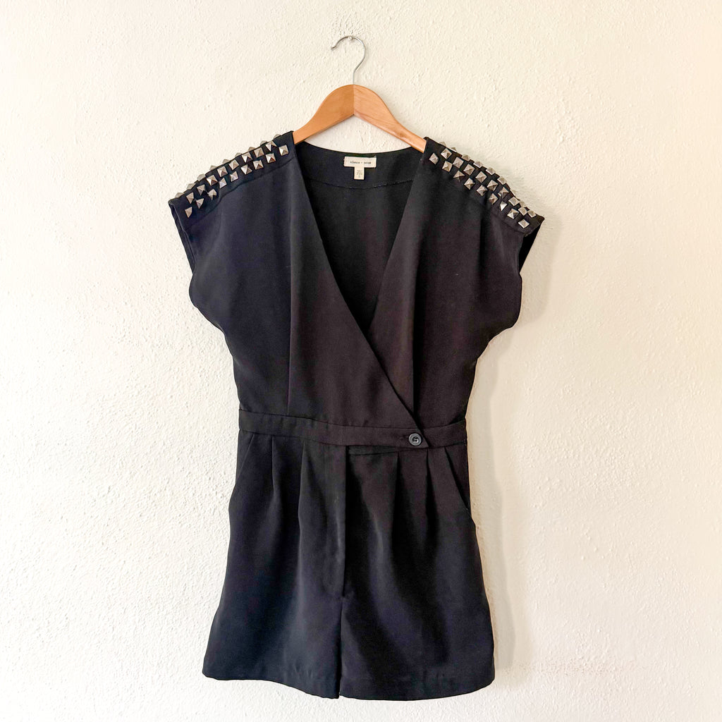 Silence & Noise Black Studded Short Sleeve Romper | S