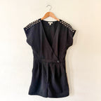Silence & Noise Black Studded Short Sleeve Romper | S