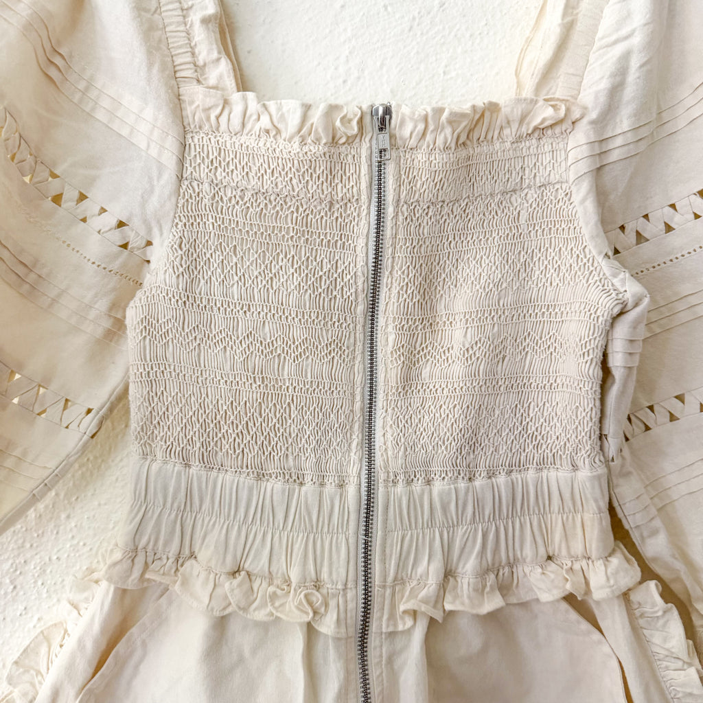 Sea New York Willa Smocked Puff Sleeve Romper in White | 00