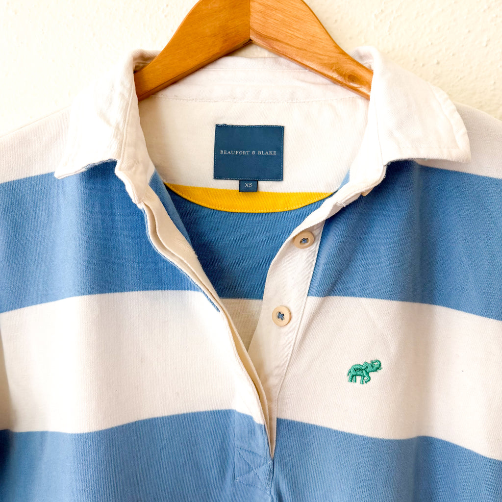 Beaufort & Blake "The Thompson" Vintage Long Sleeve Rugby Shirt in Blue Stripe | XS