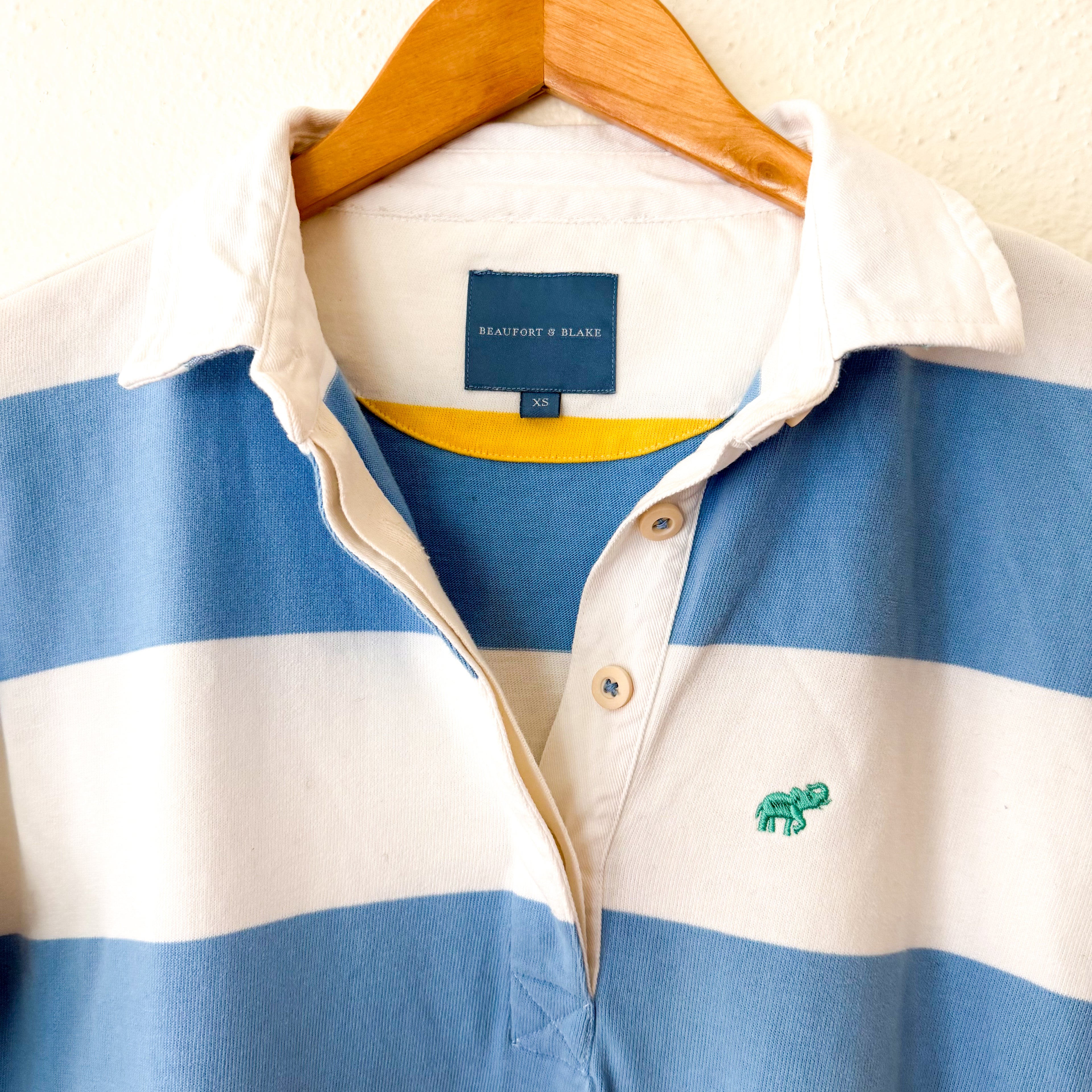Beaufort & Blake "The Thompson" Vintage Long Sleeve Rugby Shirt in Blue Stripe | XS