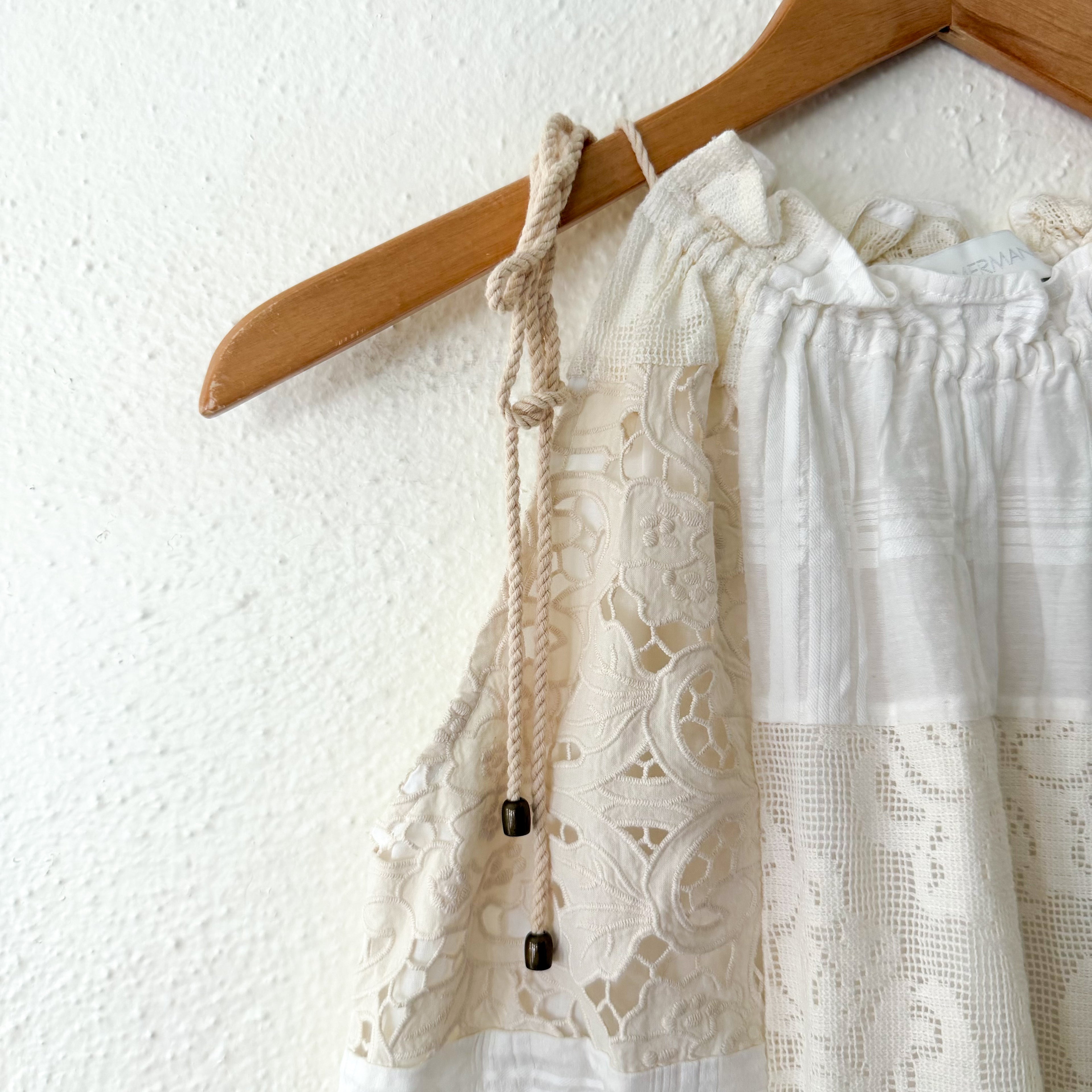 Zimmermann Petite Lace High Neck Sleeveless Peplum Top in Ivory | 0P