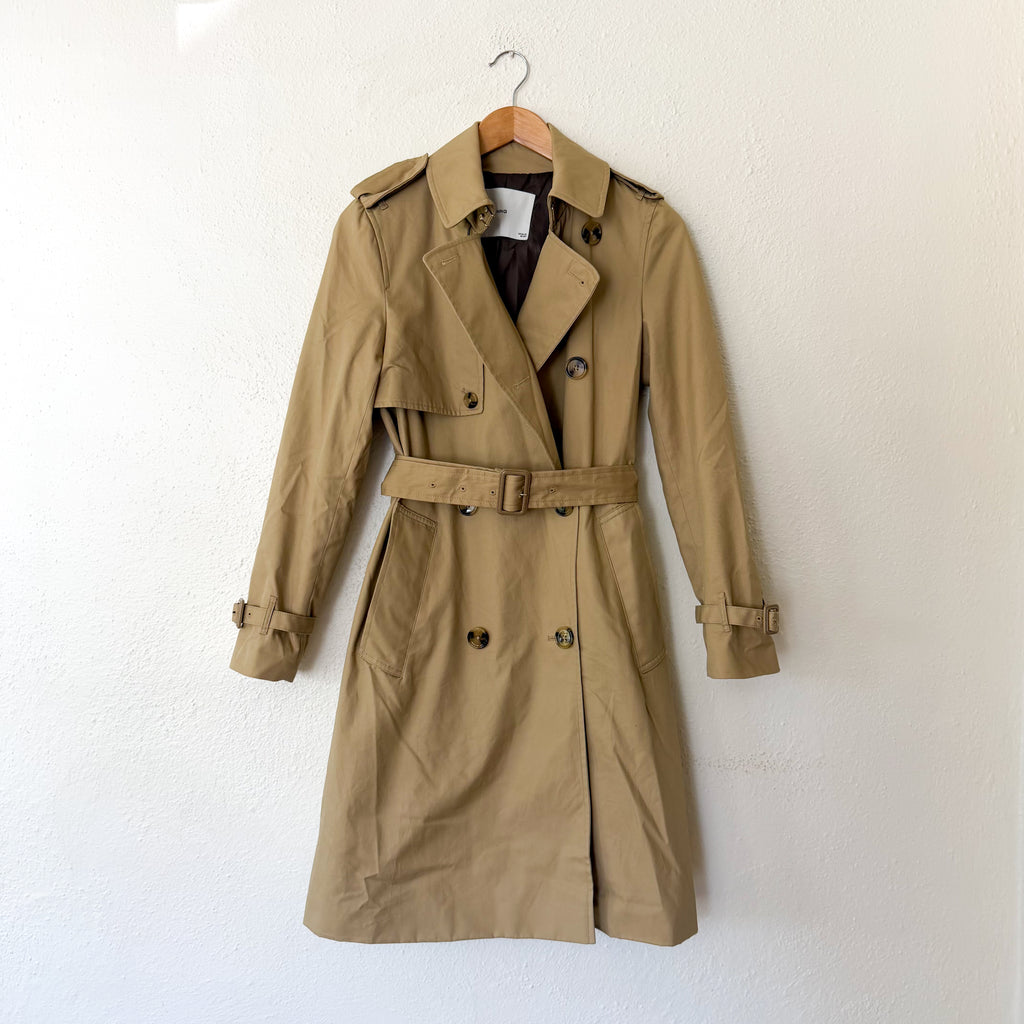 Mango Classic Double Breasted Belted Longline Trench Coat in Beige, sz XS