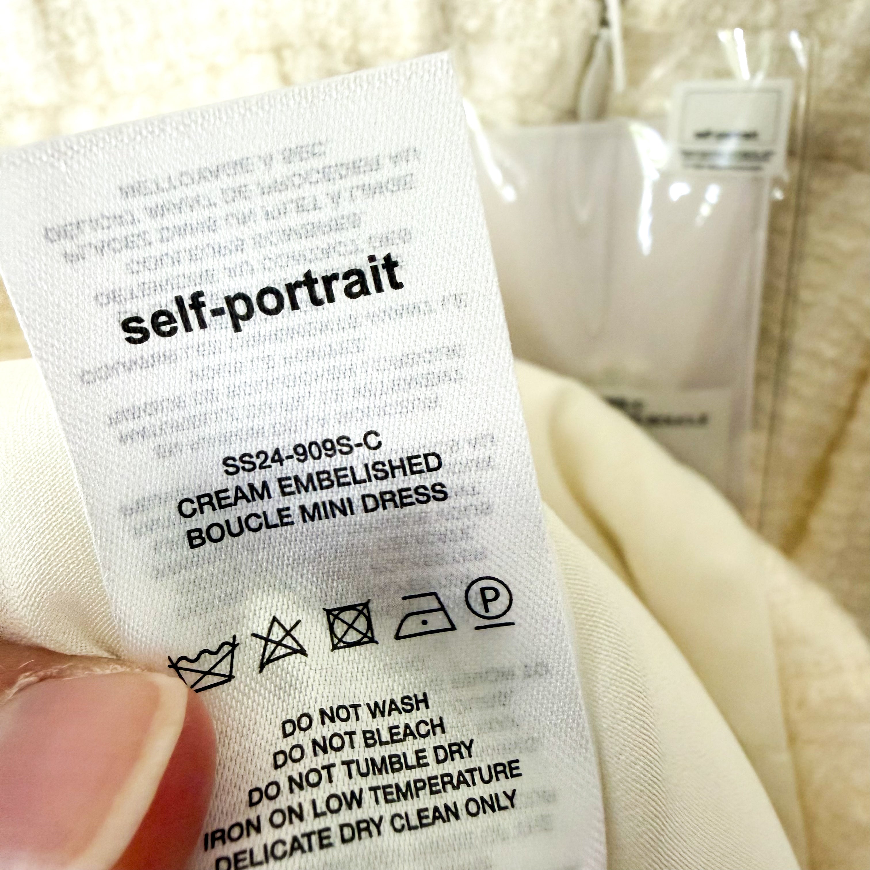 Self-Portrait Cream Embellished Boucle Sleeveless Mini Dress | 0