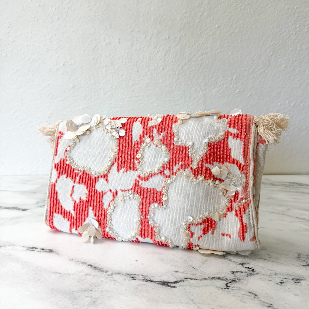 Anthropologie Beaded Embellished Orange Fringe Clutch