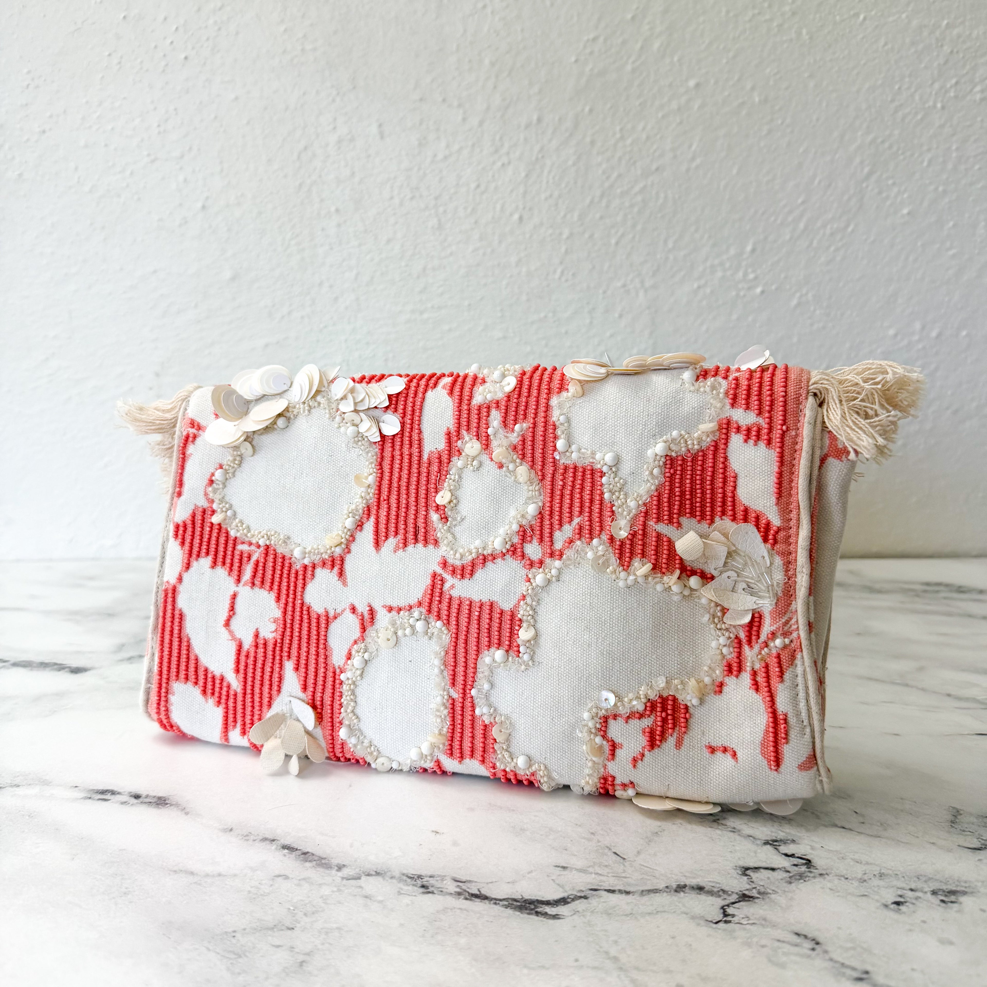 Anthropologie Beaded Embellished Orange Fringe Clutch