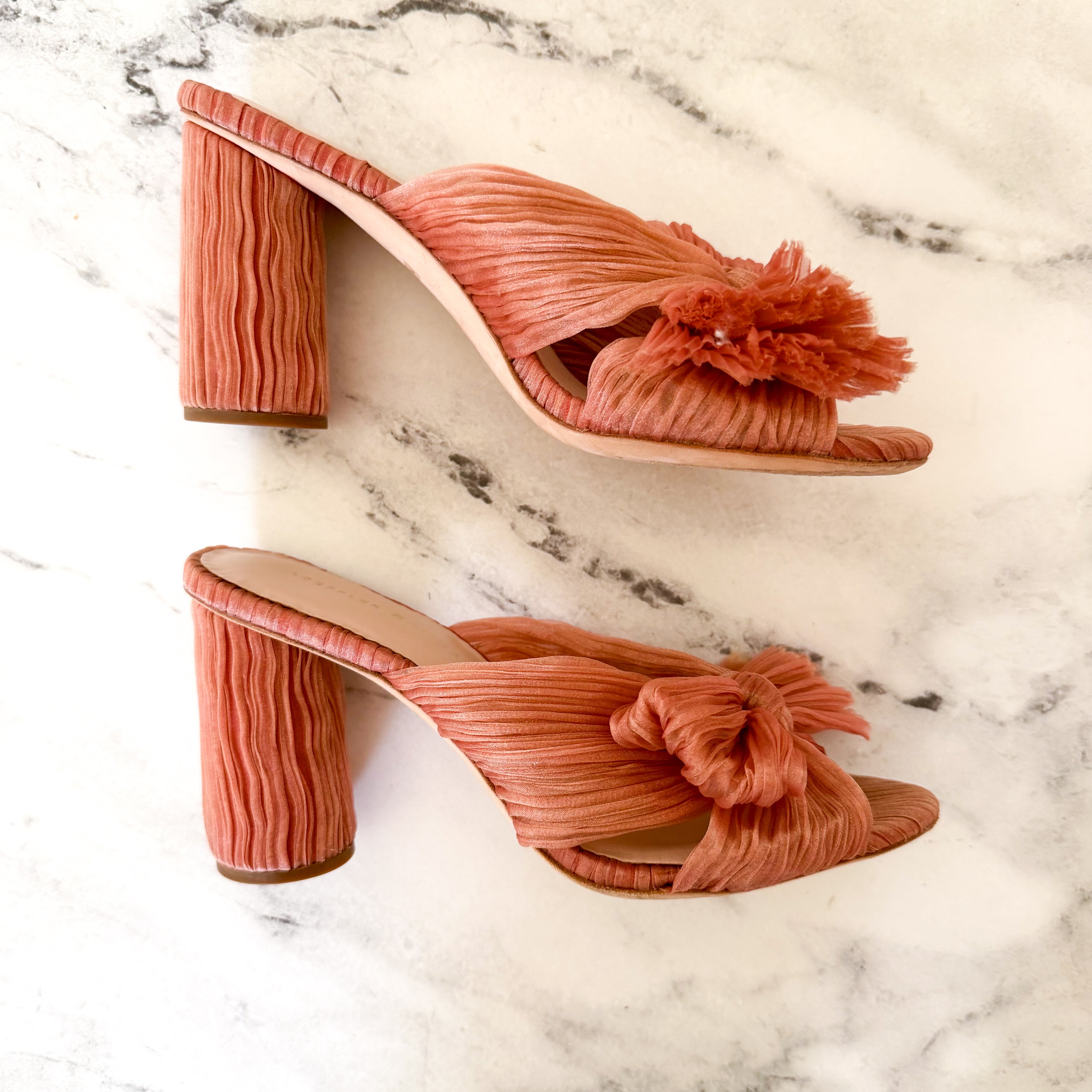Loeffler Randall Pink Penny Pleated Organza Bow Block Heels | 6.5